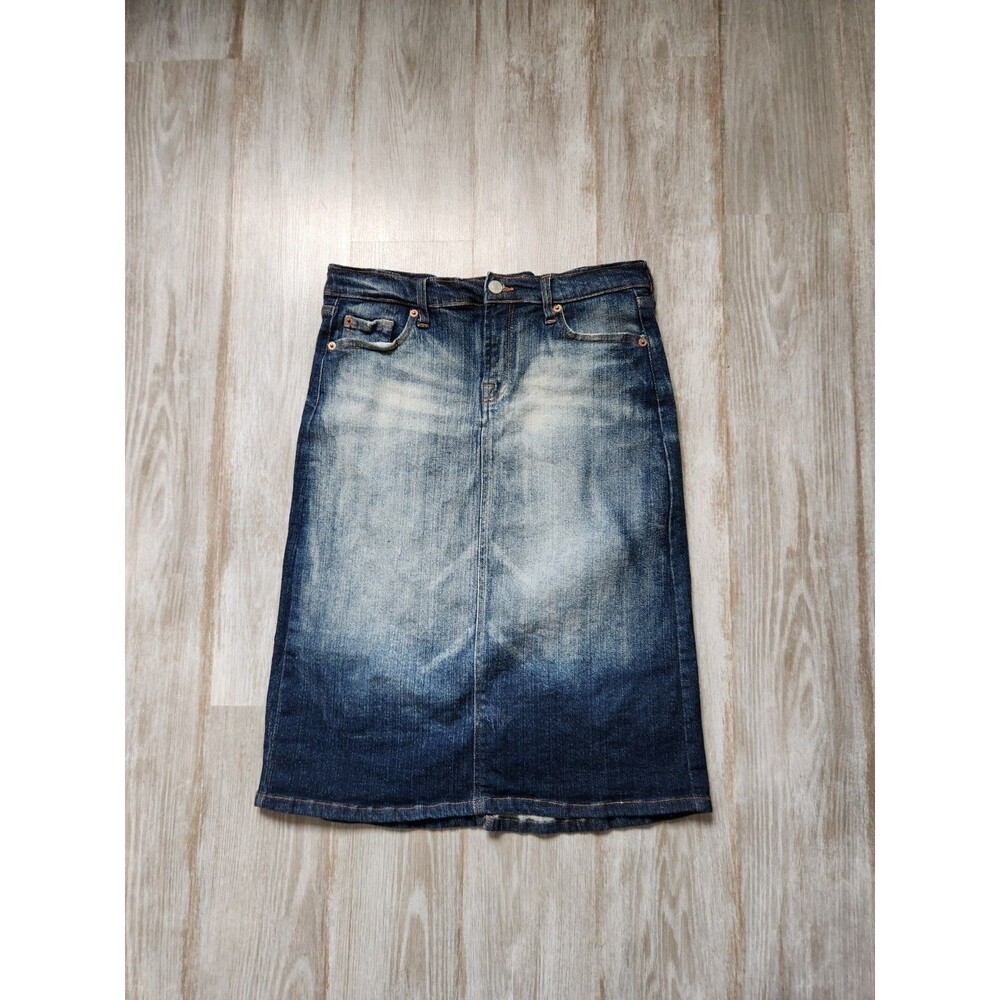 VTG Y2K Joy Jeans Dark Wash Blue Denim Jean Skirt Midi Back Slit Belt Loops Sz M